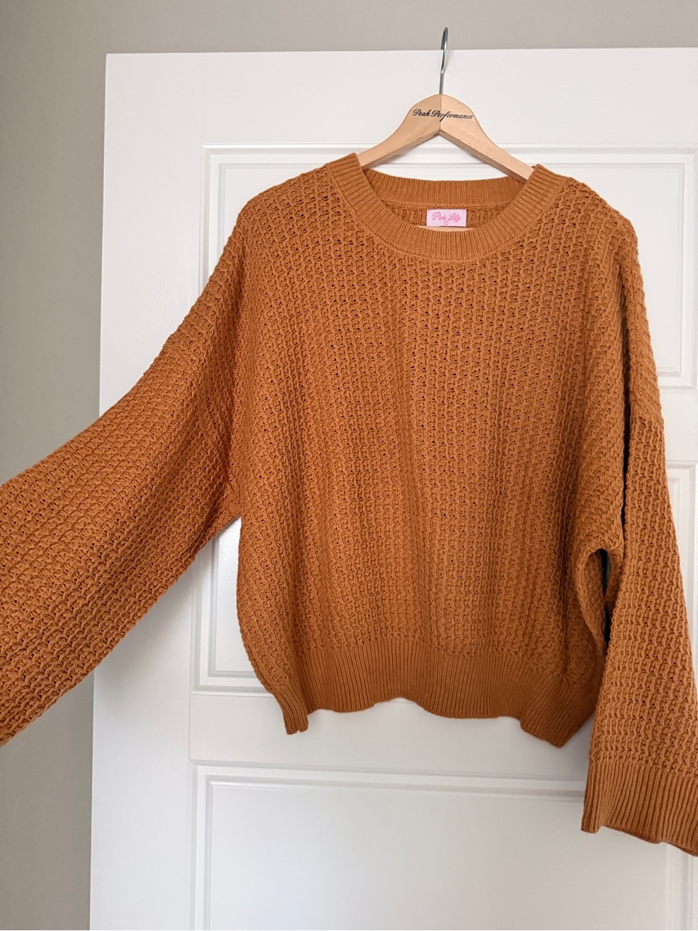 Pink Lily Chunky Waffle Crewneck Sweater Camel Color